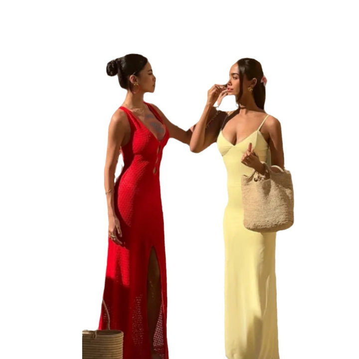 Damen Figurbetontes Spaghetti-Träger-Kleid mit cut-out Details Drune