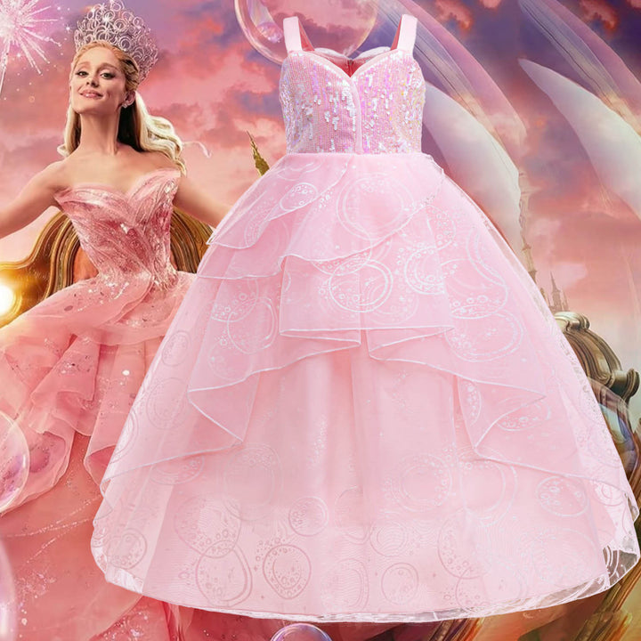 Glinda Cosplay Kleid – Rosa Prinzessinnenballkleid für Mädchen (Hochzeit, Bühne) Drune