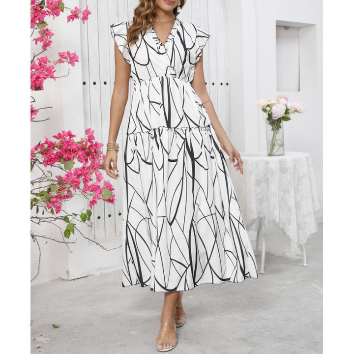 Damen Maxikleid mit grafischem Muster und voluminösen Ärmeln Drune