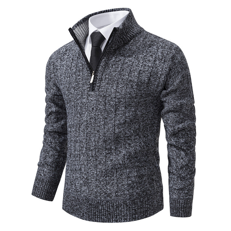 Herren nan Halbzip-Strickpullover mit strukturierter Zopfoptik, wärmendem Stehkragen und schmaler Silhouette Drune