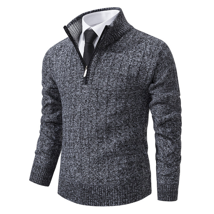 Herren nan Halbzip-Strickpullover mit strukturierter Zopfoptik, wärmendem Stehkragen und schmaler Silhouette Drune