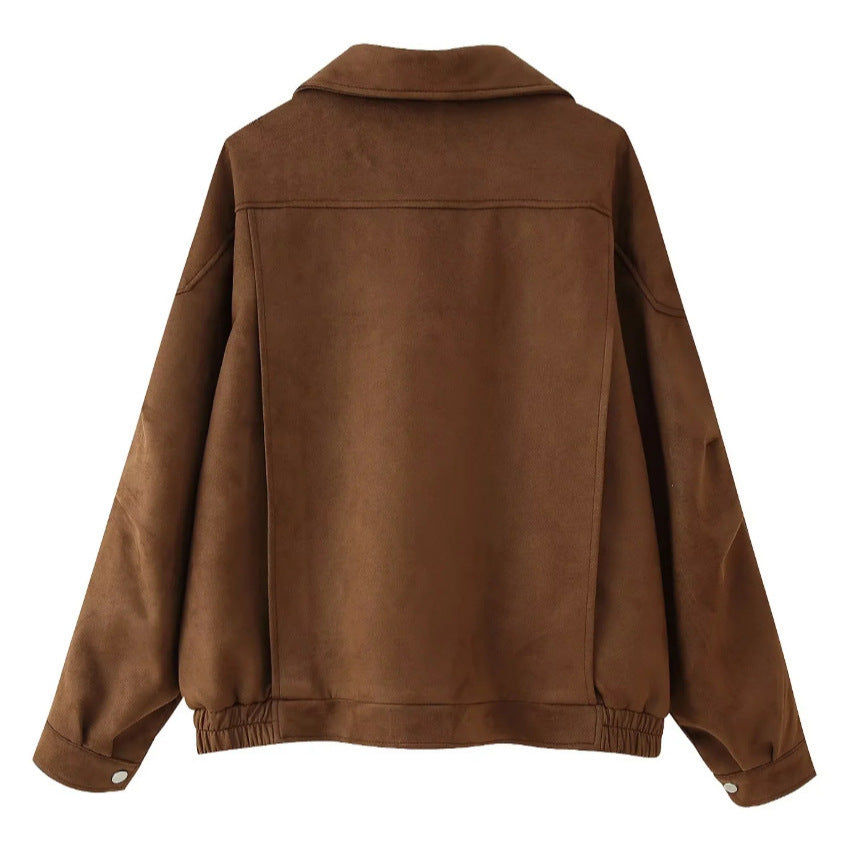 Damen modische Wildlederjacke im oversized Schnitt mit edlen Details Drune