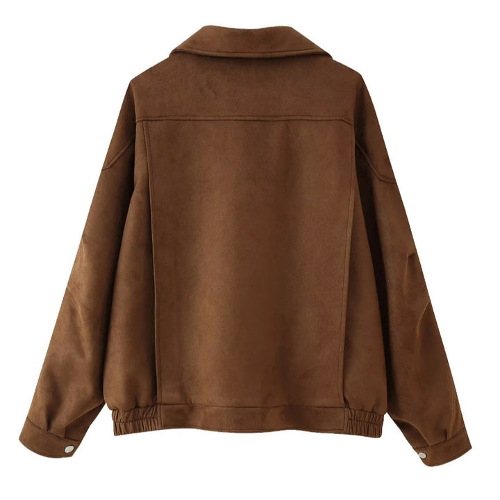 Damen modische Wildlederjacke im oversized Schnitt mit edlen Details Drune