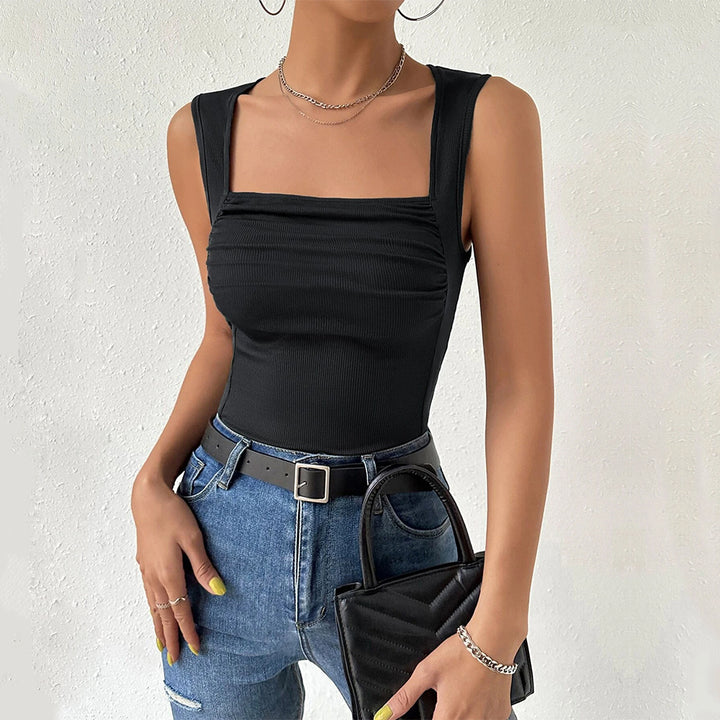 Damen figurbetontes Trägershirt mit quadratischem Ausschnitt und Raffung Drune