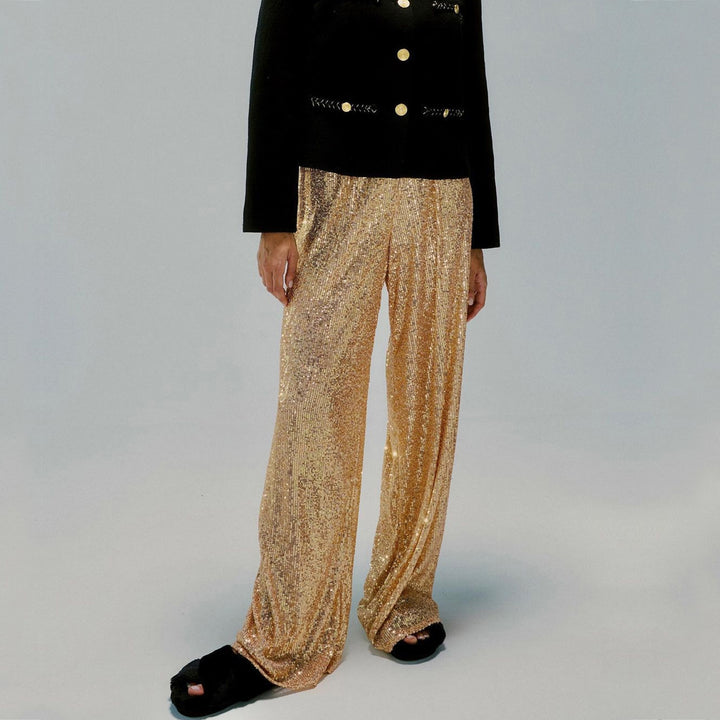 Damen Glitzernde Palazzo-Hose mit weitem Bein Drune