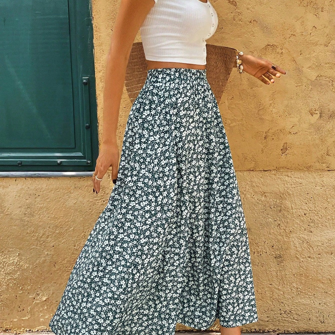 Damen Maxirock mit floralem Design und seitlichem Schlitz Drune