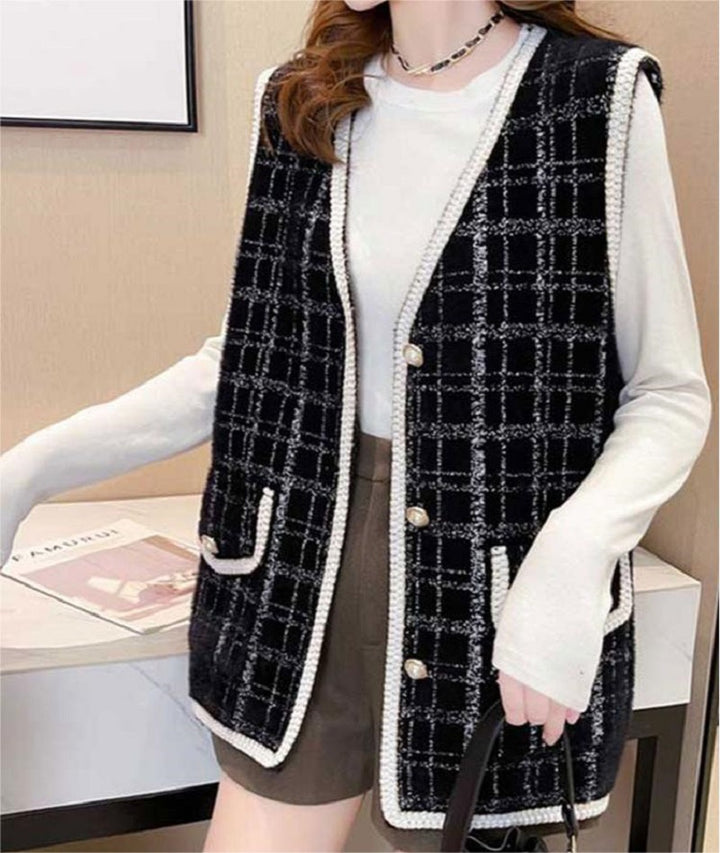 Damen elegante Strickweste mit kontrastierenden Details Drune