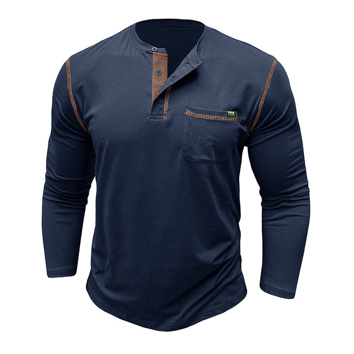 Herren Langarm-T-Shirt mit modernem Kragen und Brusttasche Drune