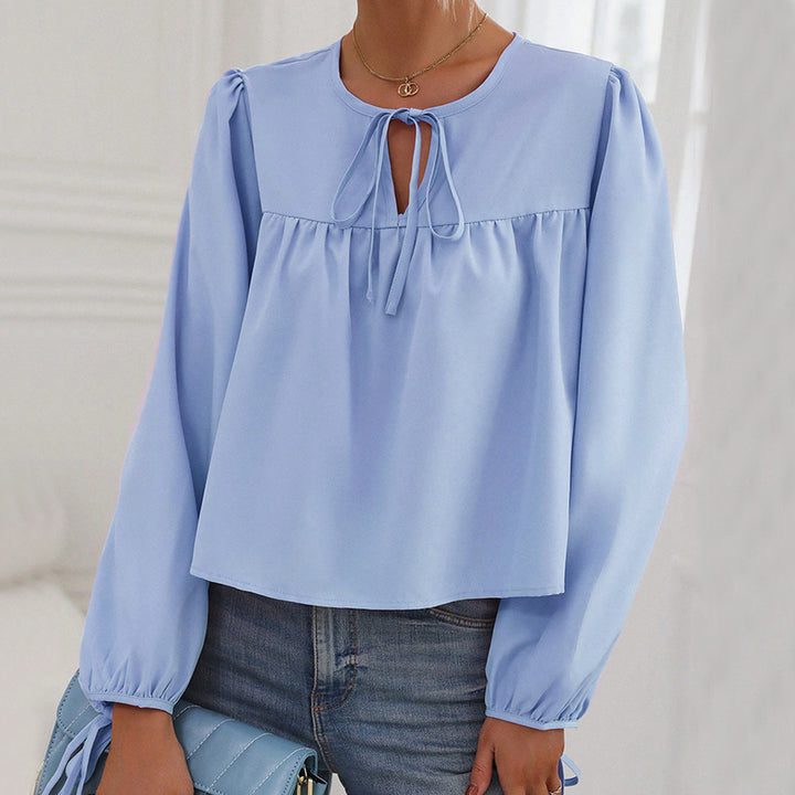 Damen Bluse mit dekorativem Bindeband und lässigem Schnitt Drune