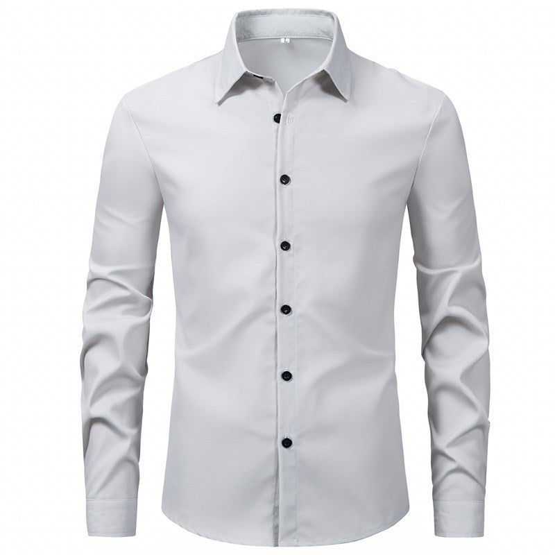 Herren elegantes Langarmhemd aus hochwertiger Baumwolle mit modernem Kragen Drune