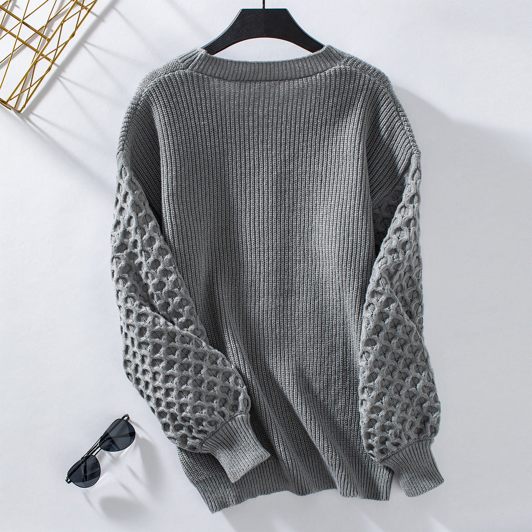 Drune | Strickjacke V-Ausschnitt Ballonärmel Weich Und Lockerer Schnitt Knöpfe