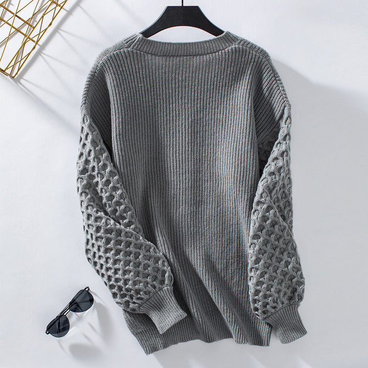 Drune | Strickjacke V-Ausschnitt Ballonärmel Weich Und Lockerer Schnitt Knöpfe