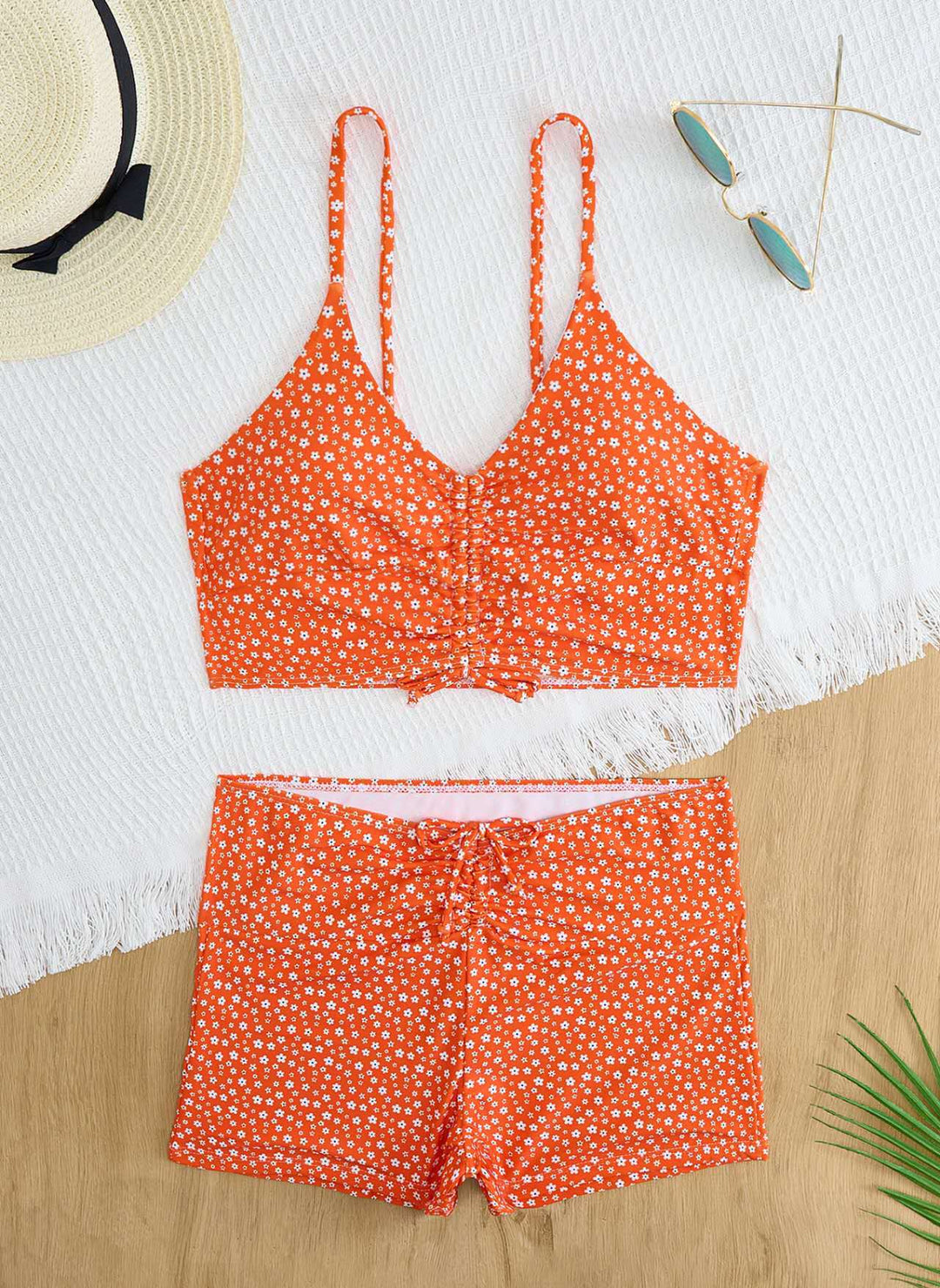 Damen Bikini mit floralem Rüschendesign und verstellbaren Trägern Drune