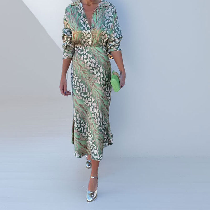 Damen seidiges Maxikleid mit elegantem Wickel-Design und schimmerndem Muster Drune