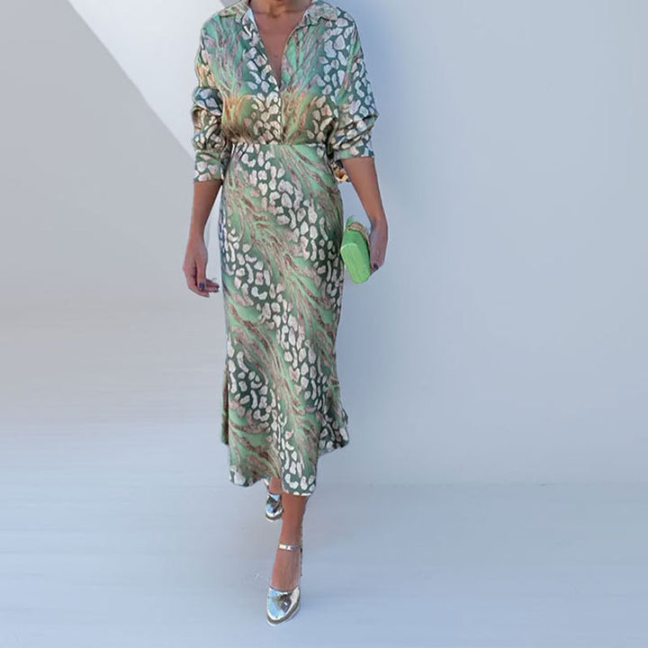 Damen seidiges Maxikleid mit elegantem Wickel-Design und schimmerndem Muster Drune