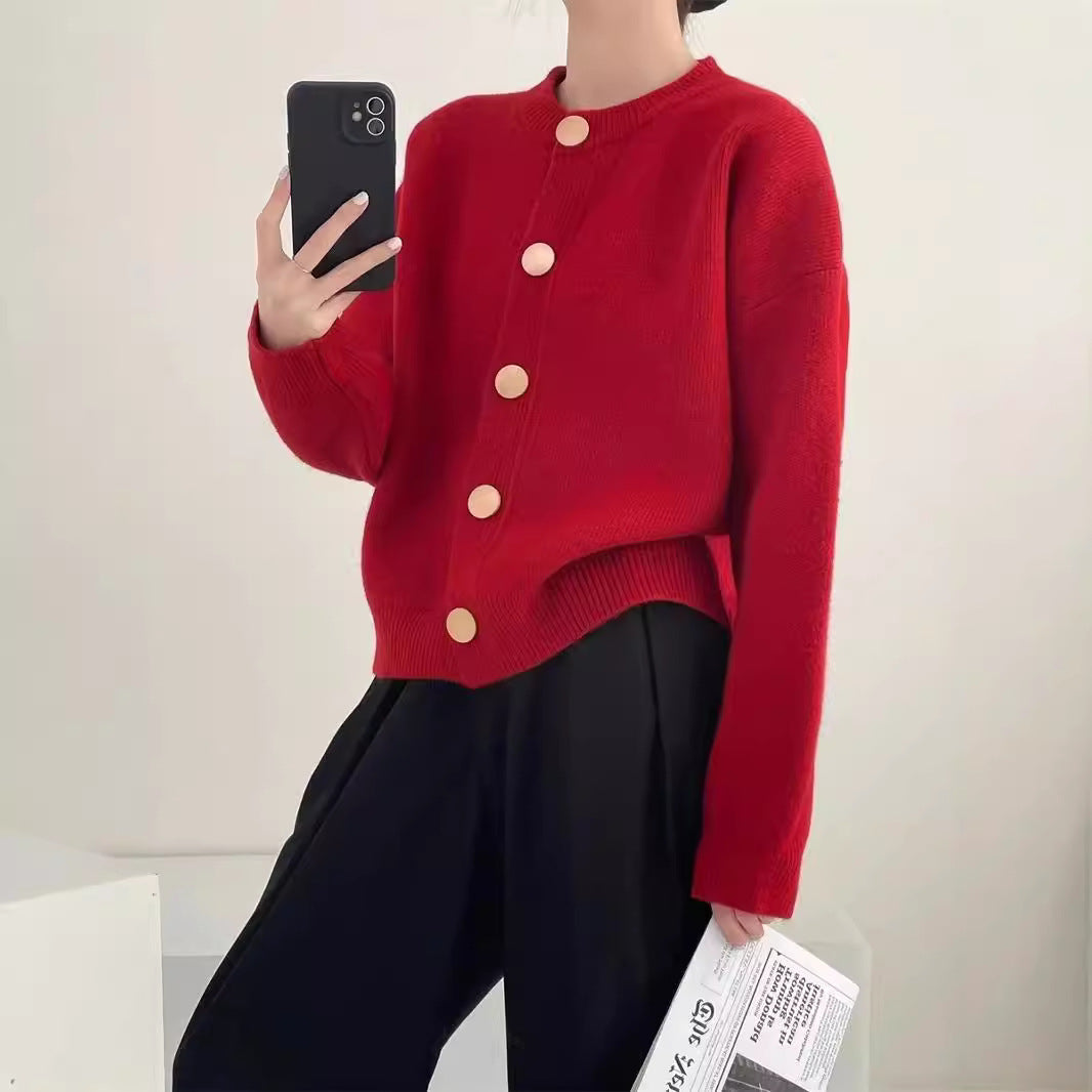 Damen lockerer Strickcardigan mit kontrastierenden Knöpfen Drune