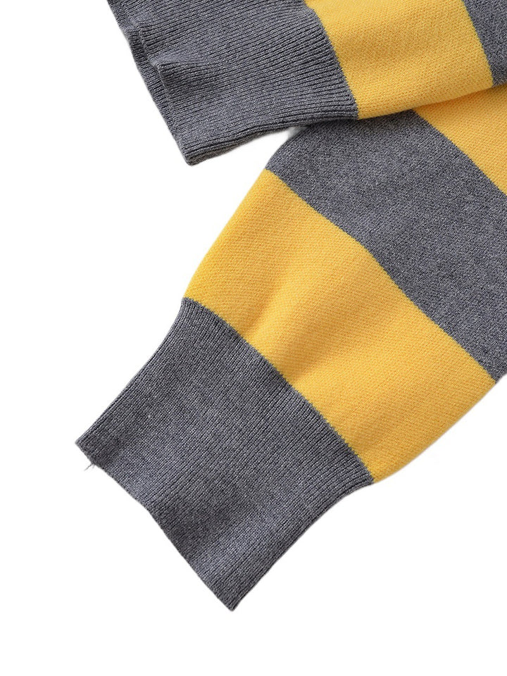 Damen lässiger Strickpullover mit stylisierten Streifen und Polokragen Drune