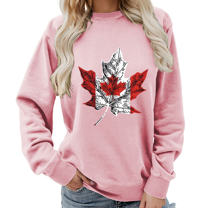 Damen Sweatshirt mit kreativem Ahornblatt-Motiv und gemütlichem Schnitt Drune