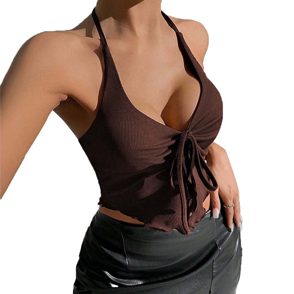 Damen verspieltes Crop-Top mit Raffung und Bindeband Drune