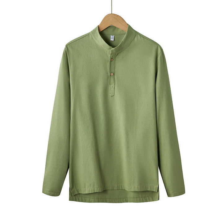 Herren nan langärmeliges Henley-Shirt mit Stehkragen und verdeckter Knopfleiste aus Baumwollmix Drune