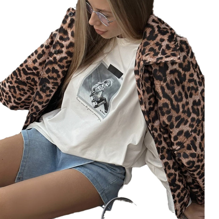 Damen Elegantes Oversized-T-Shirt mit grafischem Print und langen Ärmeln Drune