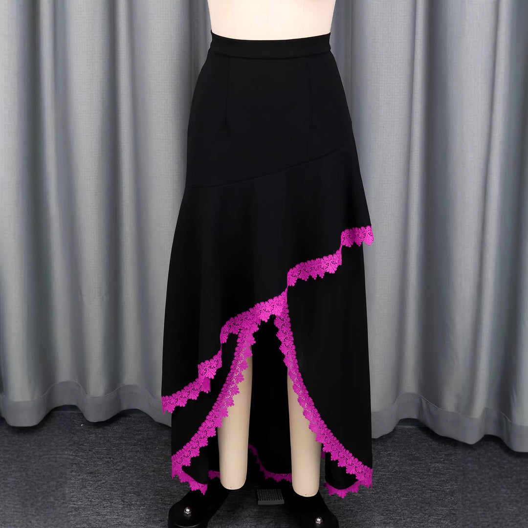 Damen eleganter Maxirock mit floralen Spitzenakzenten Drune