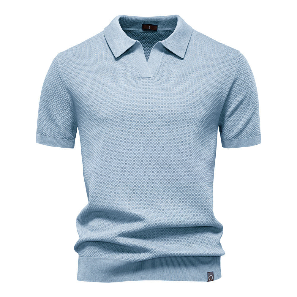 Herren nan strukturiertes Feinstrickpoloshirt mit offenem Reverskragen Drune