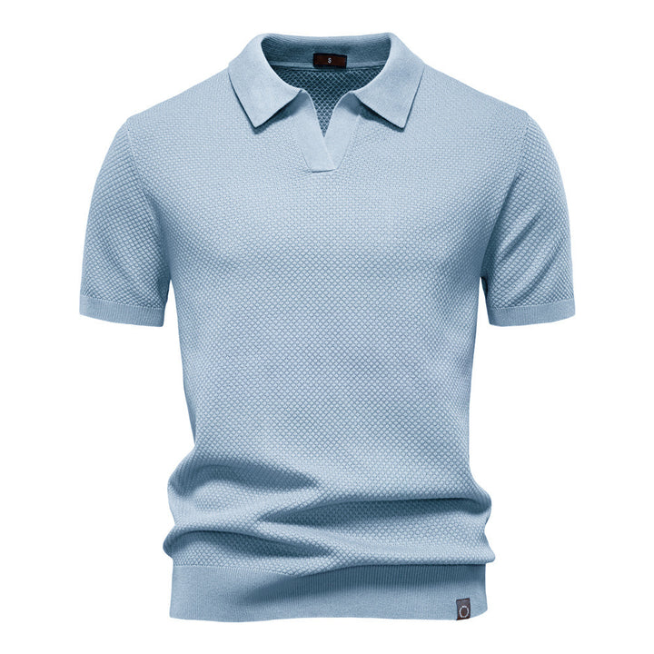 Herren nan strukturiertes Feinstrickpoloshirt mit offenem Reverskragen Drune