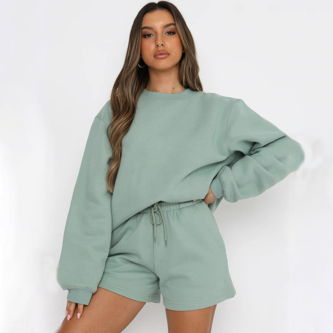Damen gemütliches Sweatshirt-Set mit Shorts Drune