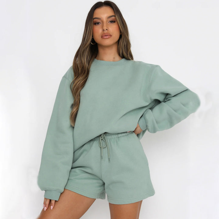 Damen lässiges Sweatshirt-Sets mit Kurzshorts Drune