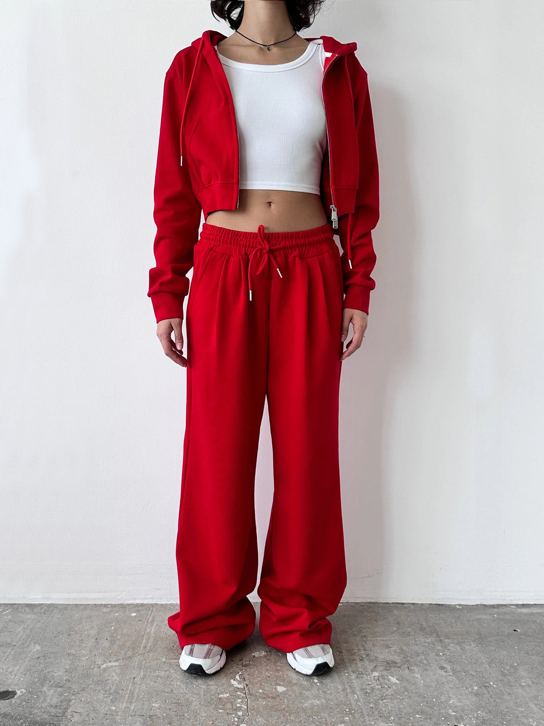 Damen lässiges Cropped Hoodie- und Jogginghose-Set Drune