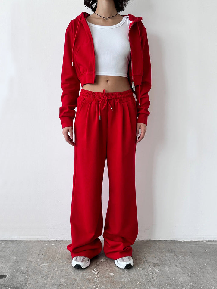 Damen lässiges Cropped Hoodie- und Jogginghose-Set Drune