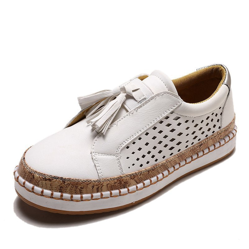 Damen nan perforierter Slip-On Sneaker mit Quasten, Kork-Plateau und dekorativer Handnaht Drune