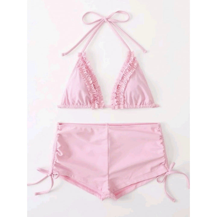 Damen Badeanzug-Set mit Rüschen und verstellbaren Bindebändern Drune
