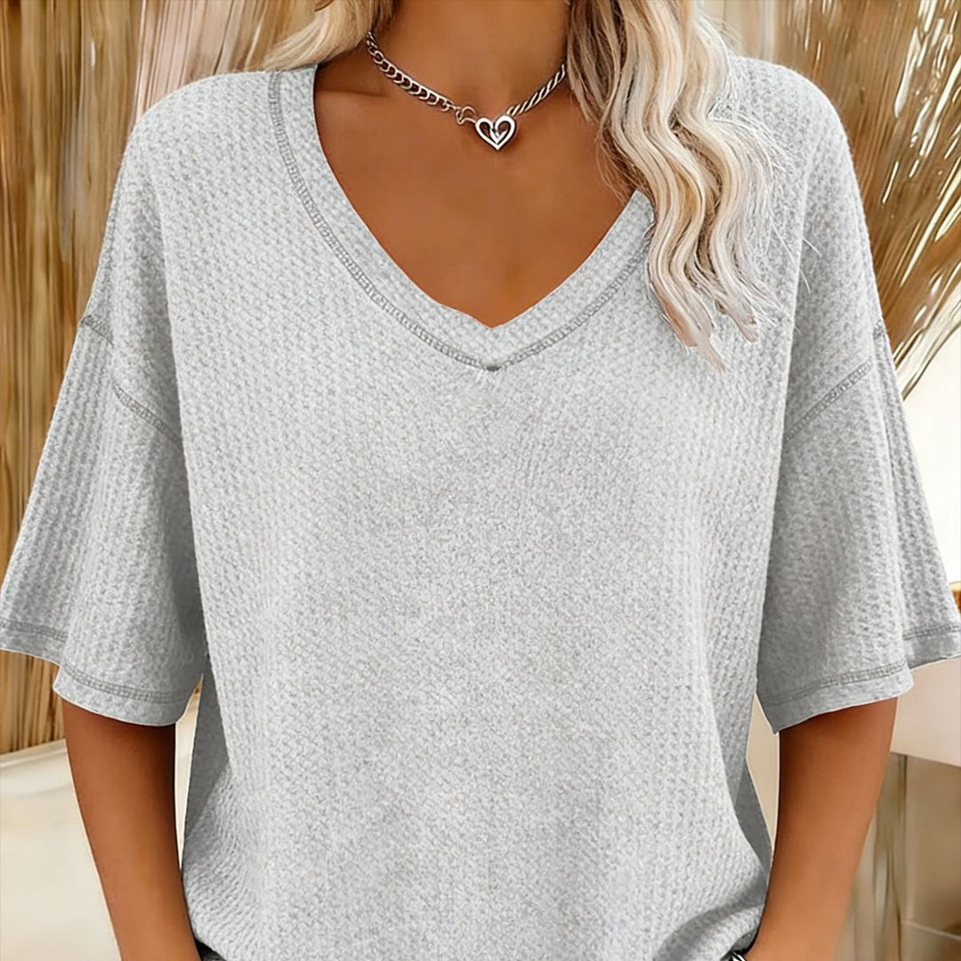 Damen lässiges Oversize-Shirt mit V-Ausschnitt und strukturiertem Muster Drune