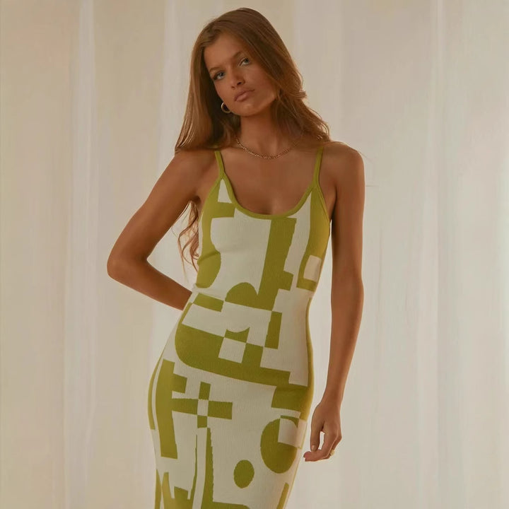 Damen Designer-Midi-Kleid mit stilvollem Grafikmuster Drune