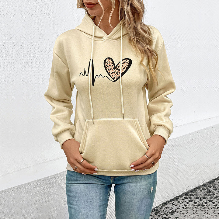 Damen Kapuzenpullover mit tierischem Herz-Design und praktischen Kängurutaschen Drune