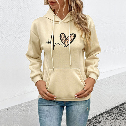Damen Kapuzenpullover mit tierischem Herz-Design und praktischen Kängurutaschen Drune