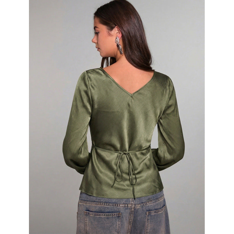 Damen Elegantes Oberteil mit Krawatte und weitem Ärmel Drune