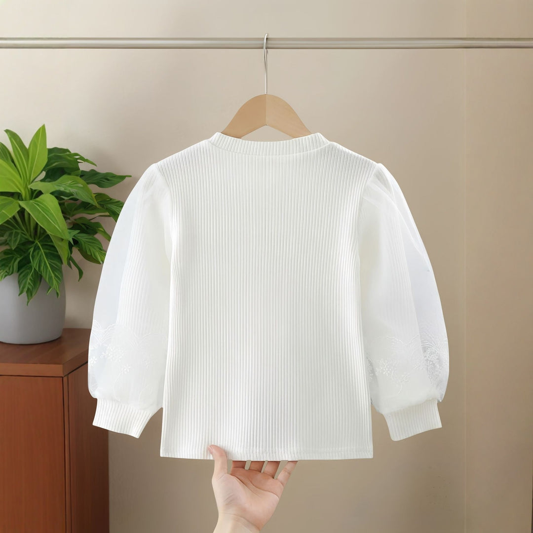 Damen schicke Bluse mit voluminösen Tüllärmeln Drune