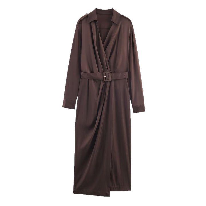 Damen elegantes Wickelkleid mit Gürtel Drune