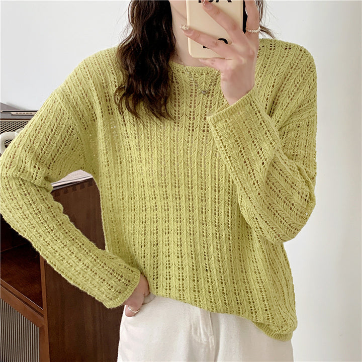 Damen luftiger Strickpullover mit raffiniertem Netzdesign Drune