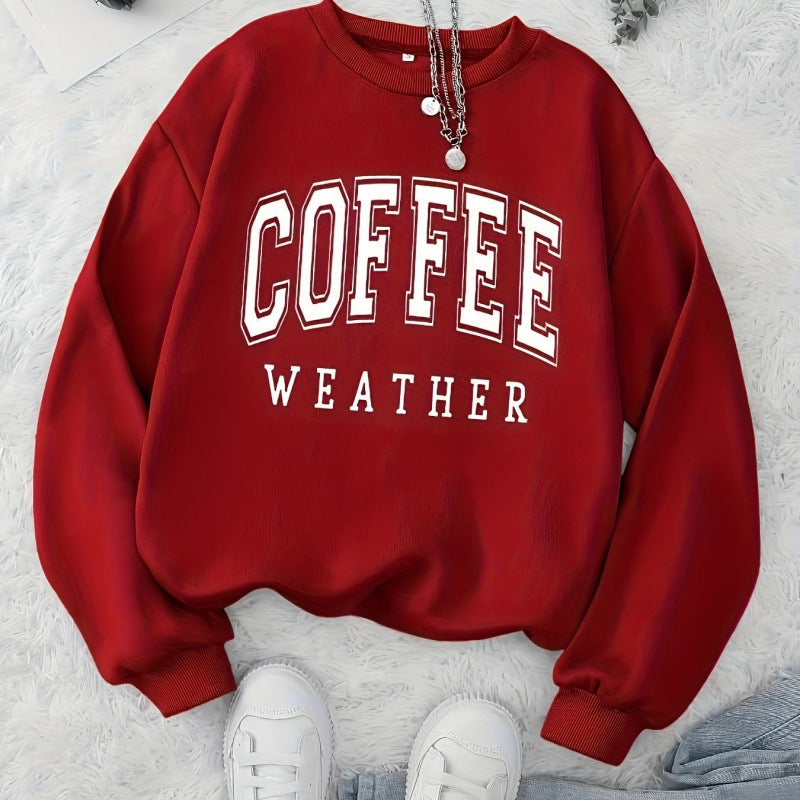 Damen Sweatshirt mit modischem Coffee Weather Aufdruck Drune