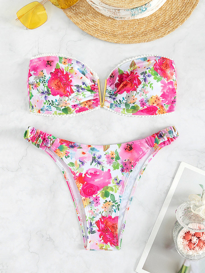 Damen Bikini-Set mit floralem Triangel-Oberteil und sensualen Low-Rise-Höschen Drune