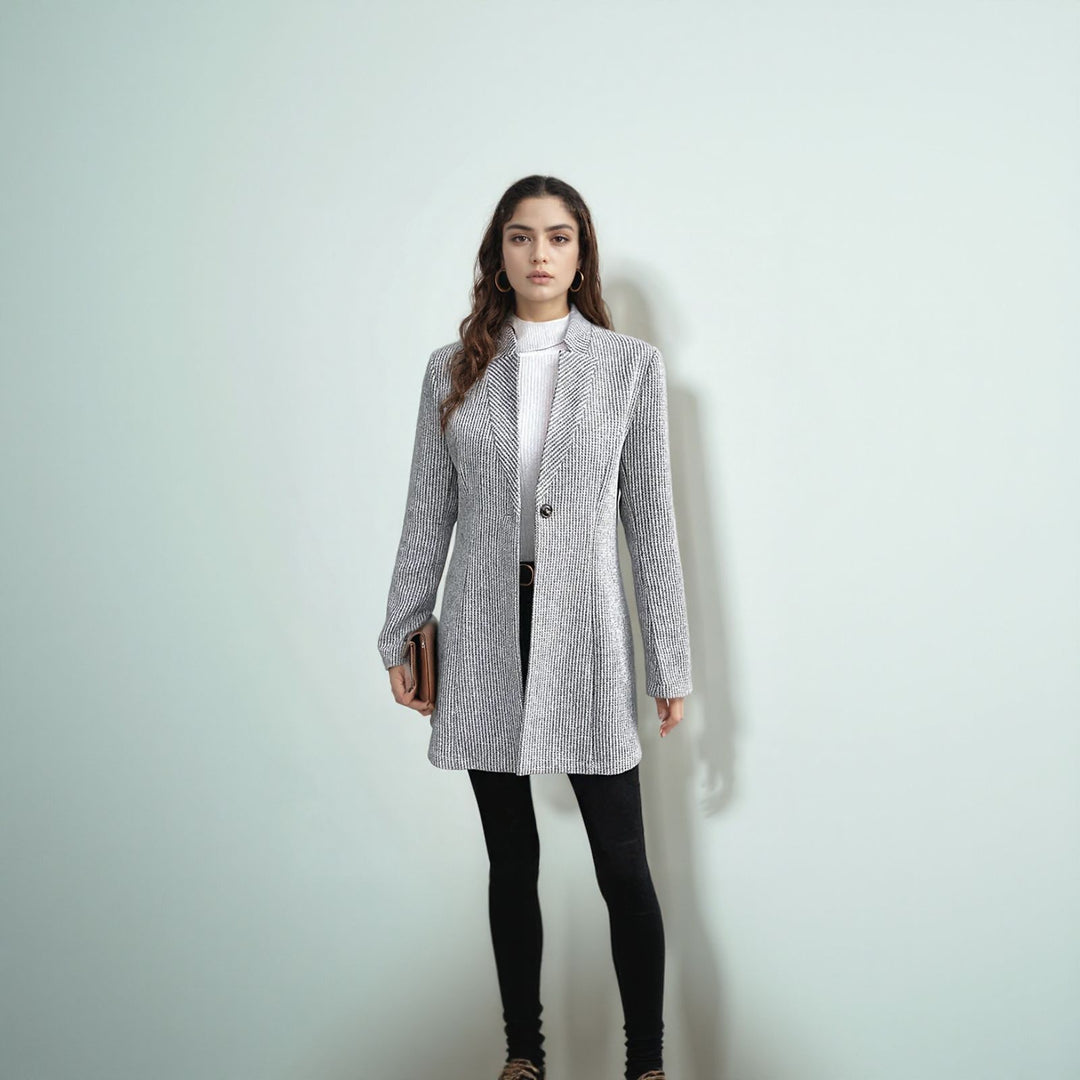 Damen eleganter Strickblazer mit Reverskragen und subtiler Rippstruktur Drune