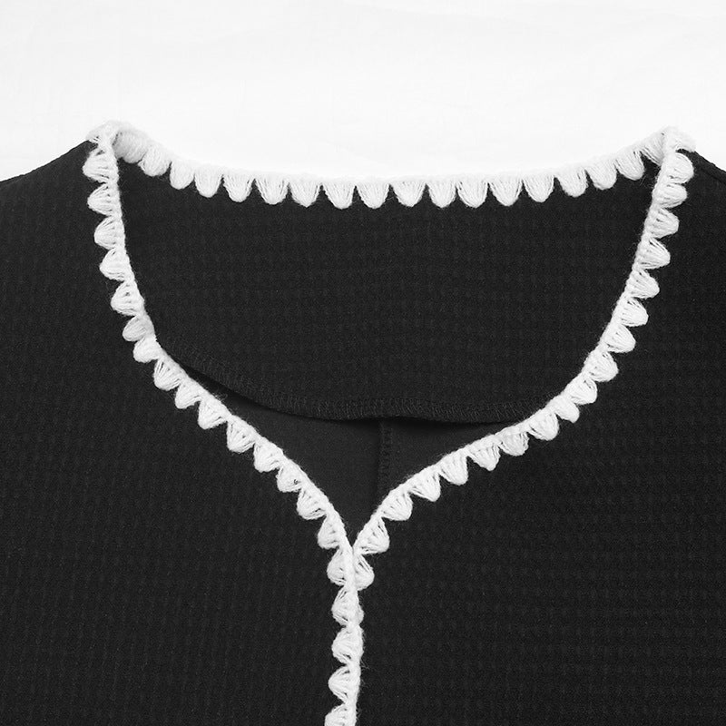 Damen elegante kurzärmelige Blazerjacke mit kontrastierenden Paspelverzierungen und Taschen Drune