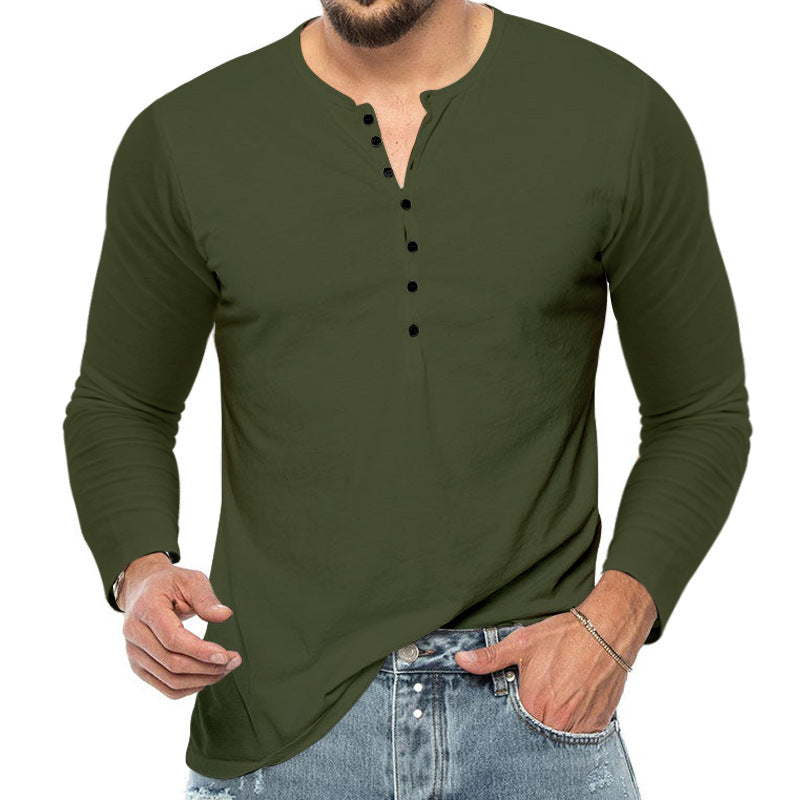 Herren nan Langarm-Henleyshirt mit elastischer Baumwollmischung, schmaler Passform und durchgehender Knopfleiste Drune