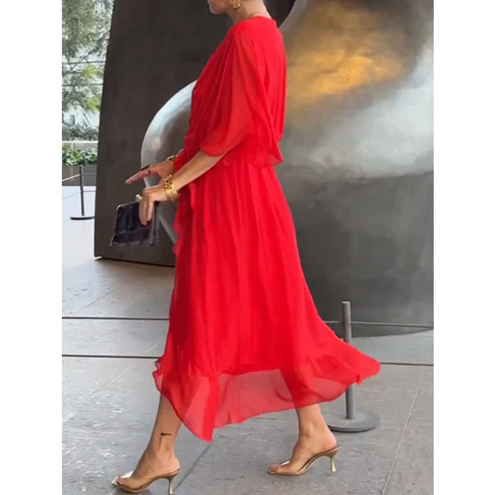 Drune | Schnürung Batwing Ärmel Unregelmäßiges Kleid