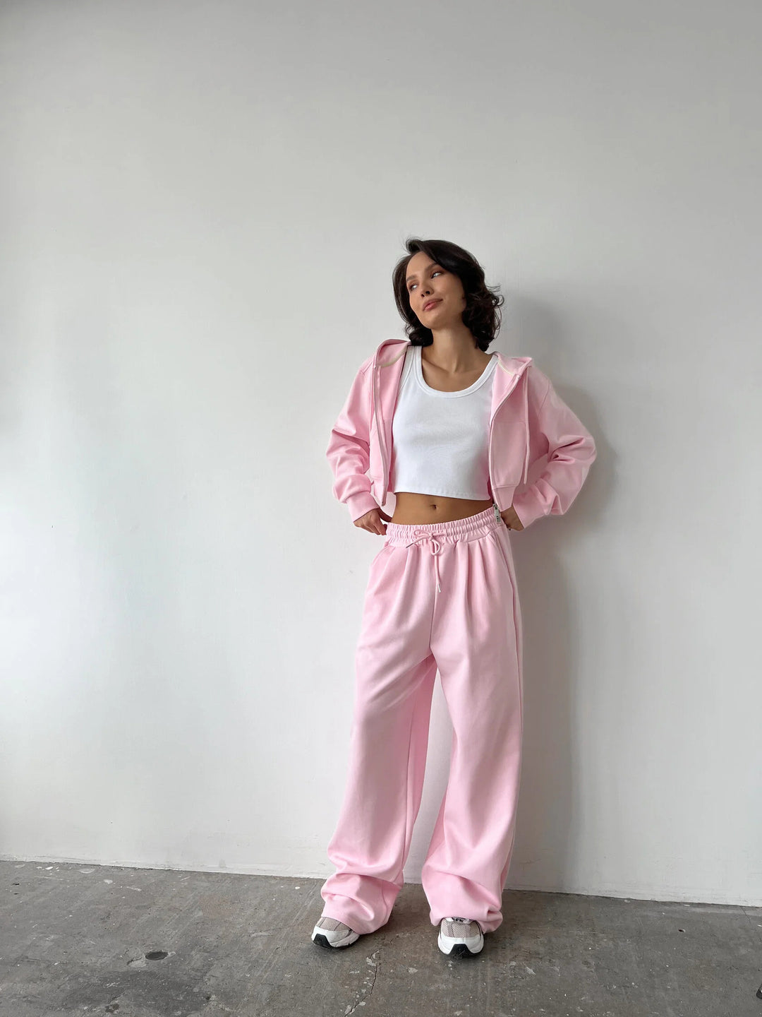 Damen lässiges Cropped Hoodie- und Jogginghose-Set Drune