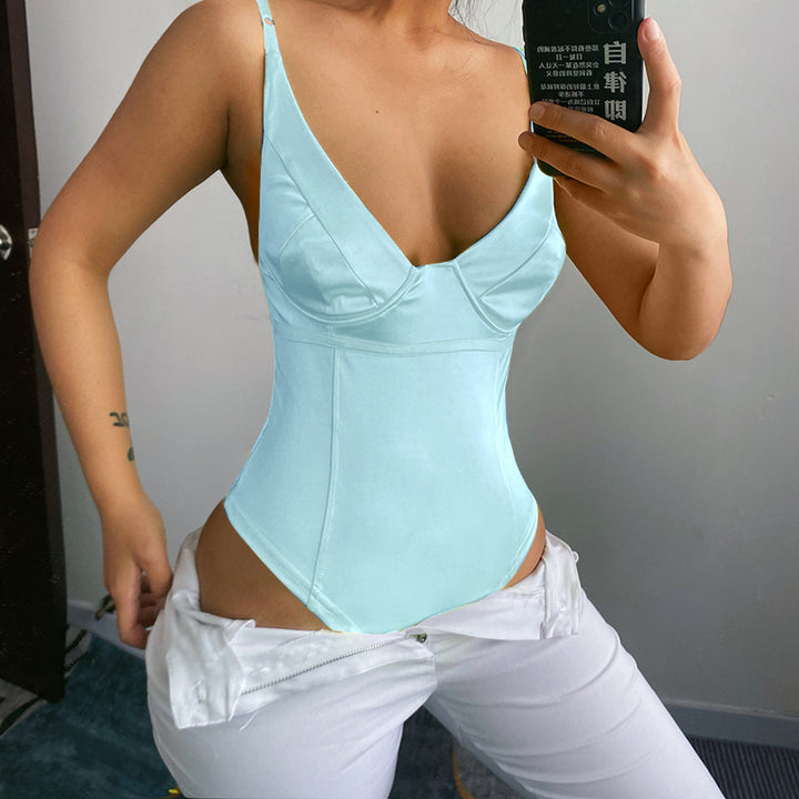Damen Satin-Bustier-Top mit tiefem V-Ausschnitt und eleganter Passform Drune